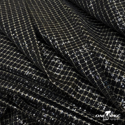 Ткань костюмная с пайетками, 100%полиэстр, 460+/-10 гр/м2, 150см #309 - цв. чёрный - купить в Железногорске. Цена 1 203.93 руб.