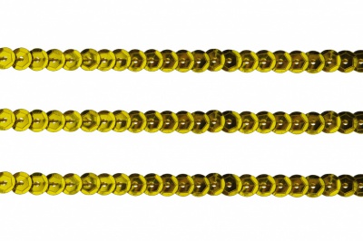 Пайетки "ОмТекс" на нитях, SILVER-BASE, 6 мм С / упак.73+/-1м, цв. А-1 - т.золото - купить в Железногорске. Цена: 468.37 руб.