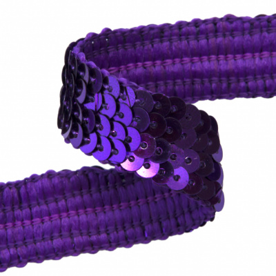 Тесьма с пайетками 12, шир. 20 мм/уп. 25+/-1 м, цвет фиолет - купить в Железногорске. Цена: 778.19 руб.