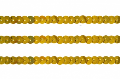 Пайетки "ОмТекс" на нитях, SILVER SHINING, 6 мм F / упак.91+/-1м, цв. 48 - золото - купить в Железногорске. Цена: 356.19 руб.