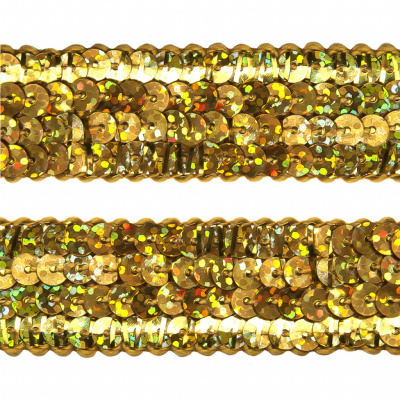 Тесьма с пайетками D16, шир. 20 мм/уп. 25+/-1 м, цвет золото - купить в Железногорске. Цена: 778.19 руб.